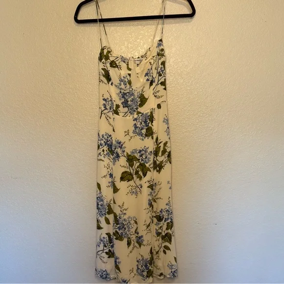 Reformation Juliette Floral Print Midi Georgette Dress White Blue Green Size 6 - Picture 14 of 14
